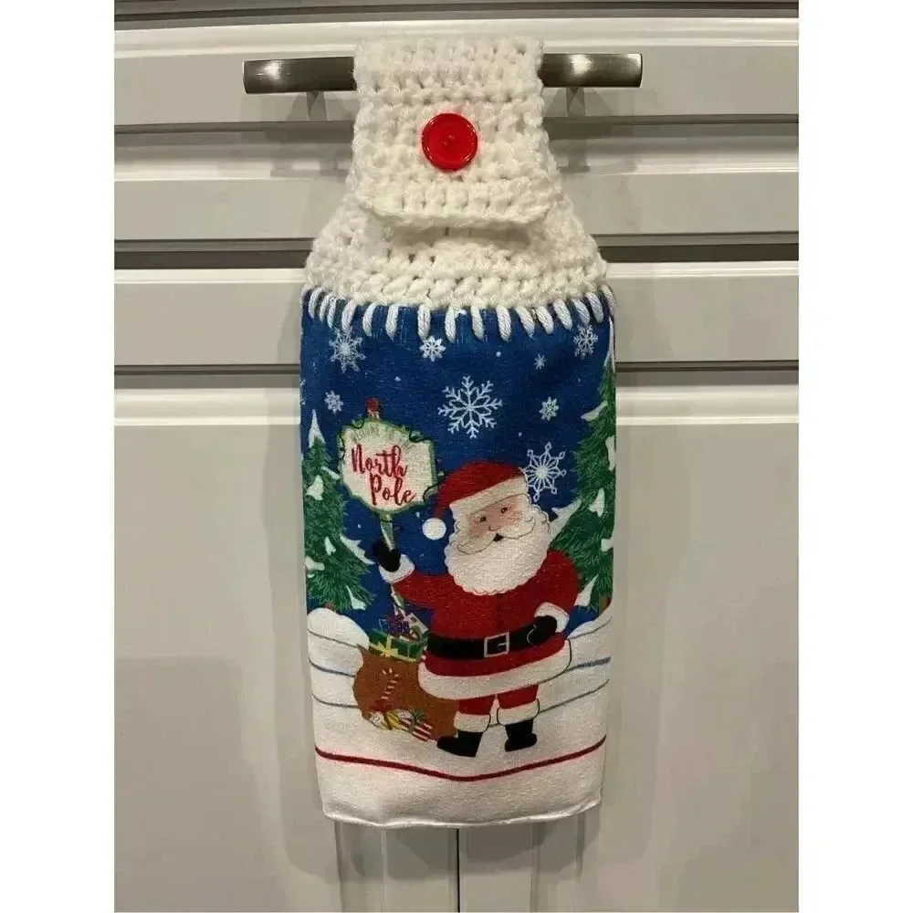 Crochet Top Kitchen Towel- Santa Claus and North Pole